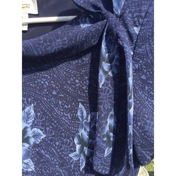 Talbots womens midi dress tie neck 8 blue floral chiffon wedding formal modest - Picture 5 of 15
